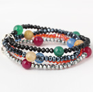 Mode Multilayer runda färgglada agat och Konstgjort Crystal pärlor Stretch Bracelet