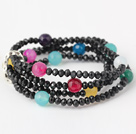 Mode Multilayer Runda Färgglada Jade Och Konstgjort Black Crystal Beaded Stretch Bracelet