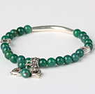 Fashion Round Green Agate And Tibet Silver Tube Heart Charm Beaded Bracelet