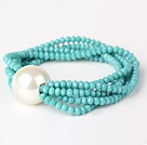 Fashion multifasettertGrønn Jade Crystal And Round Hvit Seashell Perler Stretch Bracelet