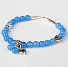 Beautiful Round Sky Blue Jade and Tibet Silver Tube Heart Charm Beads Bracelet