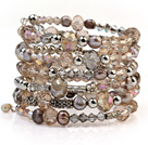 Mode multicouche Blister perles d'eau douce et cristal multi couleur filaire Wrap bracelet de bracelet avec perles de couleur argentée ronde