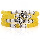 Lovely Multilayer Round Yellow Candy Jade And White Porcelain Beads Stretch Bangle Bracelet With Tibet Silver Elephant Charms
