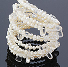 Mode multicouche blanc perle d'eau douce et cristal câble Wrap bracelet de bracelet avec fermoir