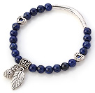 Nydelig Round Lapis Stone Beaded armbånd med Tibet Silver Tube Heart And Leaf Charms