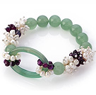 New Design Cluster White Pearl Fasettert Purple Agate And Round Hollow Aventurine Link Connection Stretch Bracelet