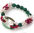 Nouveau Design Groupe White Pearl facettes Rose Agate paon creux vert Agate Lien Connectés Bracelet extensible