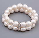 Fashion -Doppelstränge 9-10mm Weißer Reis Form Süßwasser-Zuchtperlen Perlen Stretch -Armband