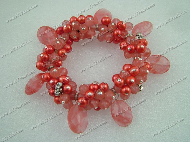 cherry quartz pearl bracelet