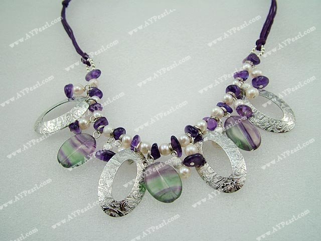 Rainbow fluorite pearl necklace