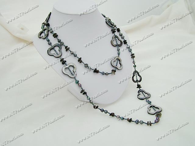 pearl shell black jade necklace