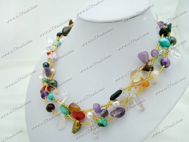 mixed color pearl multi-stone crystal necklace