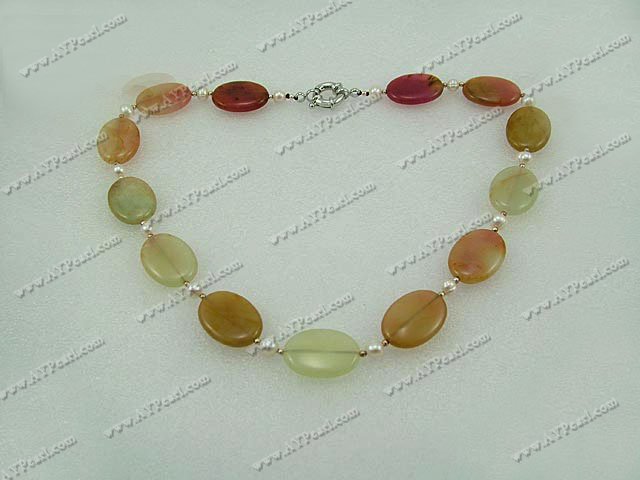 pearl 3 colored jade necklace