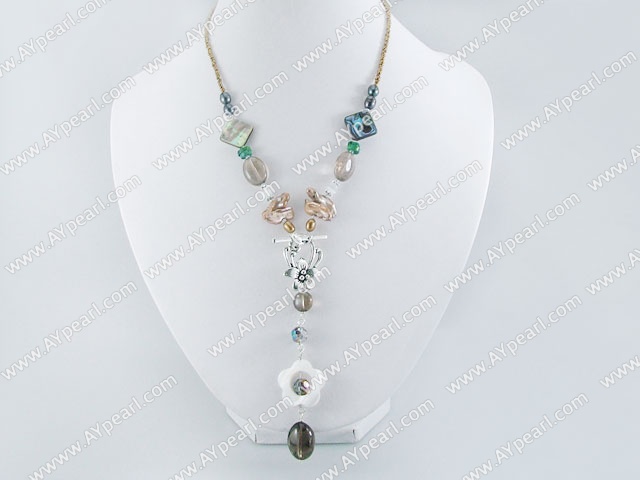 Biwa pearl crystal shell necklace