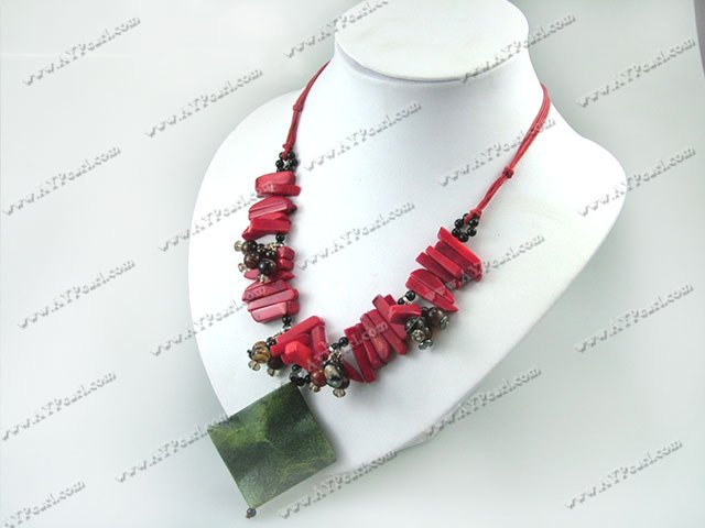 coral garnet  gem necklace