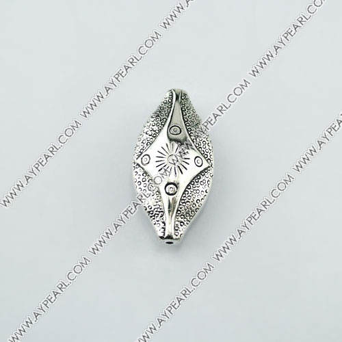 ccb imitation silver metal beads, 14*28mm shuttle shape with pattern, sold by per pkg