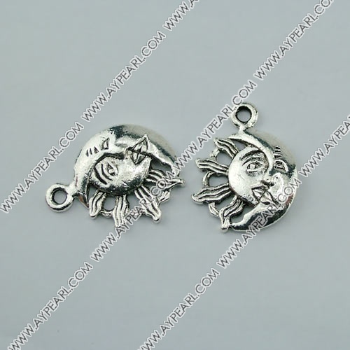 imitation silver metal beads, 15mm, moon and sun round pendant, sold by per pkg