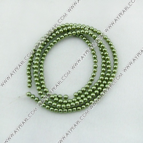 acrylic pearl beads, grass green, 4mm round, sold by per 33-inch strand