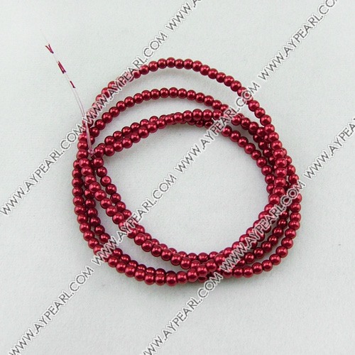 acrylic pearl beads, red, 4mm round, sold by per 33-inch strand