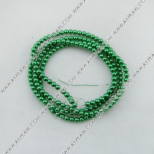 acrylic pearl beads, green, 4mm round, sold by per 33-inch strand