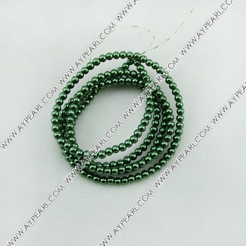 acrylic pearl beads, dark green, 4mm round, sold by per 33-inch strand