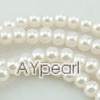 acrylic pearl beads, white, 4mm round, sold by per 33-inch strand