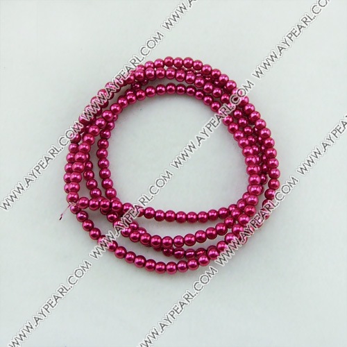 acrylic pearl beads, purple red, 4mm round, sold by per 33-inch strand