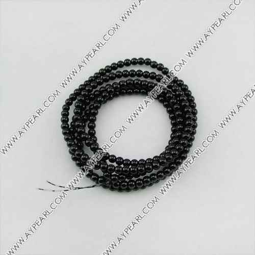 acrylic pearl beads, black, 4mm round, sold by per 33-inch strand