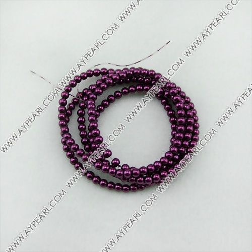 acrylic pearl beads, dark purple, 4mm round, sold by per 33-inch strand