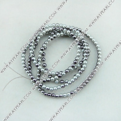 acrylic pearl beads, grey, 4mm round, sold by per 33-inch strand