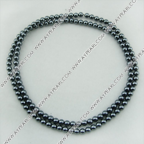 acrylic pearl bead, black, 6mm round, sold by per 33-inch strand