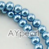 acrylic pearl bead, light blue, 6mm round, sold by per 33-inch strand