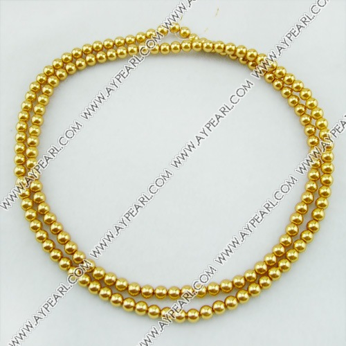 acrylic pearl bead, yellow, 6mm round, sold by per 33-inch strand