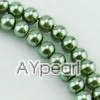 acrylic pearl bead, grass green, 6mm round, sold by per 33-inch strand