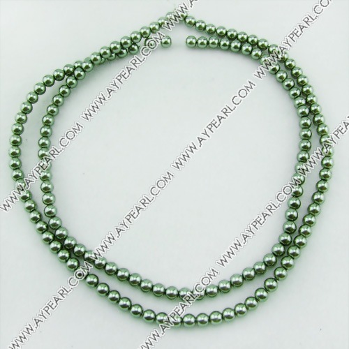 acrylic pearl bead, grass green, 6mm round, sold by per 33-inch strand