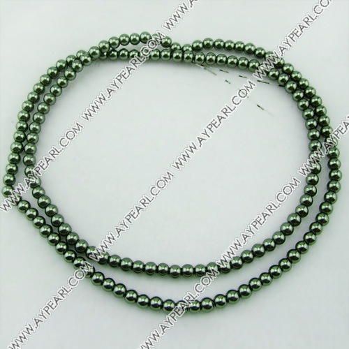 acrylic pearl bead, dark green, 6mm round, sold by per 33-inch strand