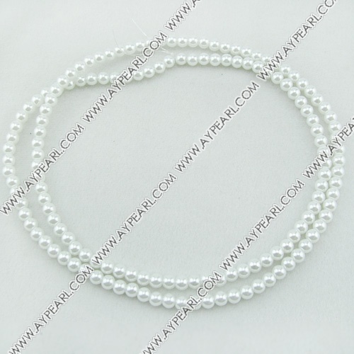 acrylic pearl bead, white, 6mm round, sold by per 33-inch strand