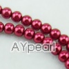 acrylic pearl bead, red, 6mm round, sold by per 33-inch strand