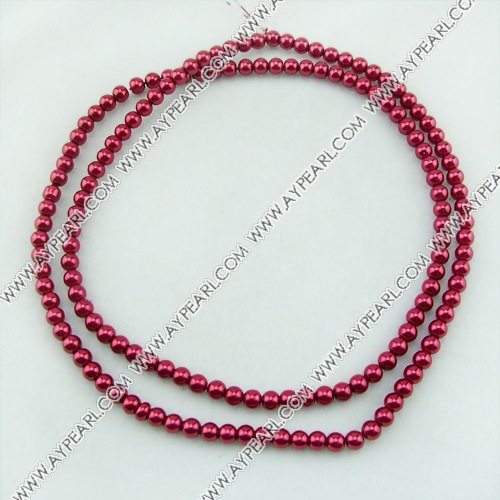 acrylic pearl bead, red, 6mm round, sold by per 33-inch strand