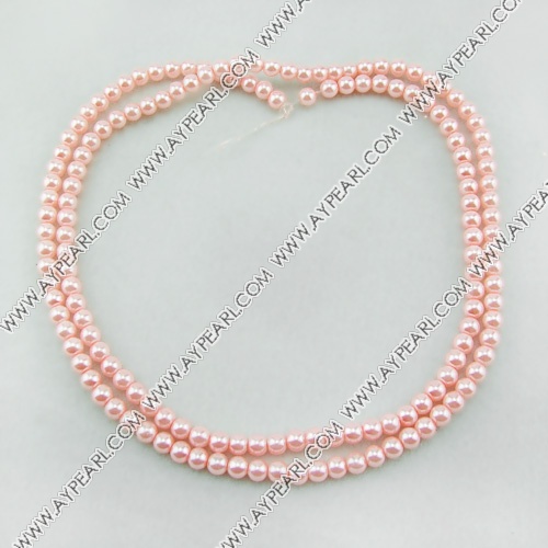 acrylic pearl bead, pink, 6mm round, sold by per 33-inch strand