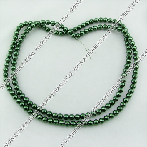 acrylic pearl bead, dark green, 6mm round, sold by per 33-inch strand