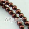 acrylic pearl bead, brown, 6mm round, sold by per 33-inch strand