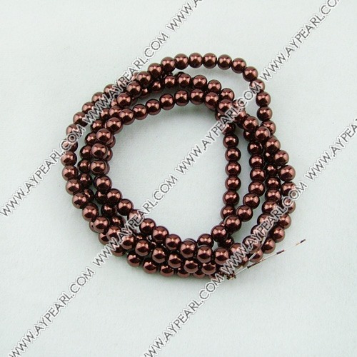 acrylic pearl bead, brown, 6mm round, sold by per 33-inch strand