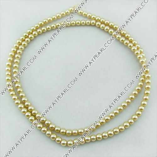 acrylic pearl beads, yellow, 6mm round, sold by per 33-inch strand