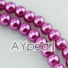 acrylic pearl beads, fuchsia, 6mm round, sold by per 33-inch strand