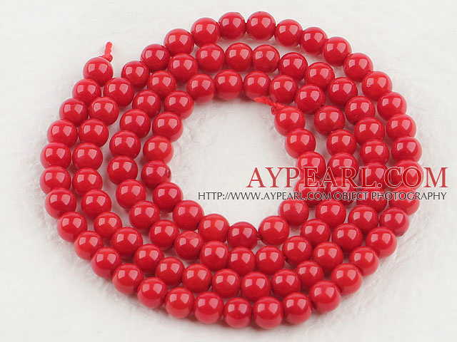 Coral Beads, Red, 4mm round, Sold per 15.7-inch strand