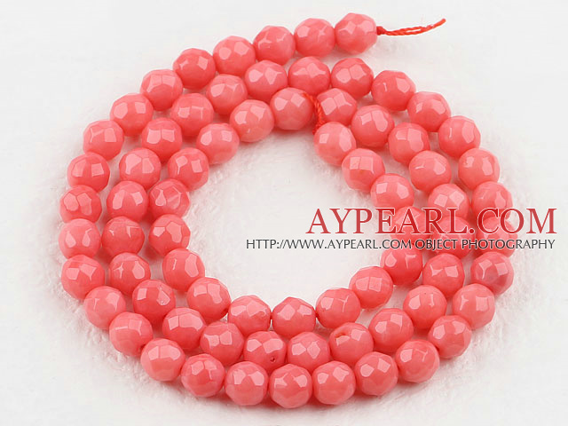 Coral Beads, Pink, 6mm round faceted, Sold per 15.7-inch strand