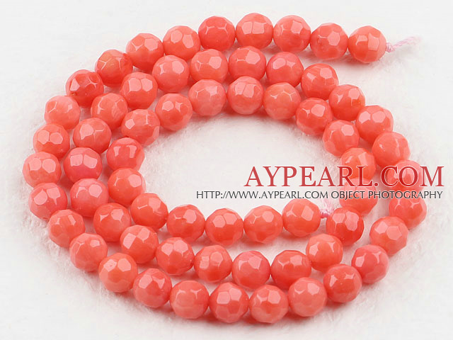 Coral Beads, Pink, 6mm round faceted, Sold per 15.7-inch strand