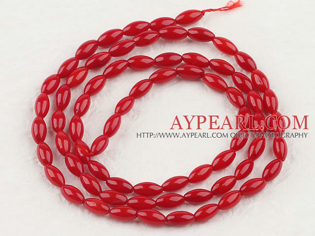 Coral Beads, Red, 3*6mm rice shape, Sold per 15.7-inch strand