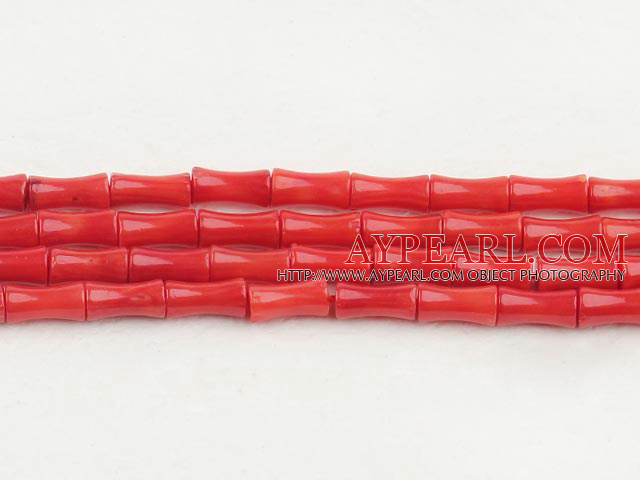 Coral Beads, Red, 4*8mm bamboo shape, Sold per 15.7-inch strand